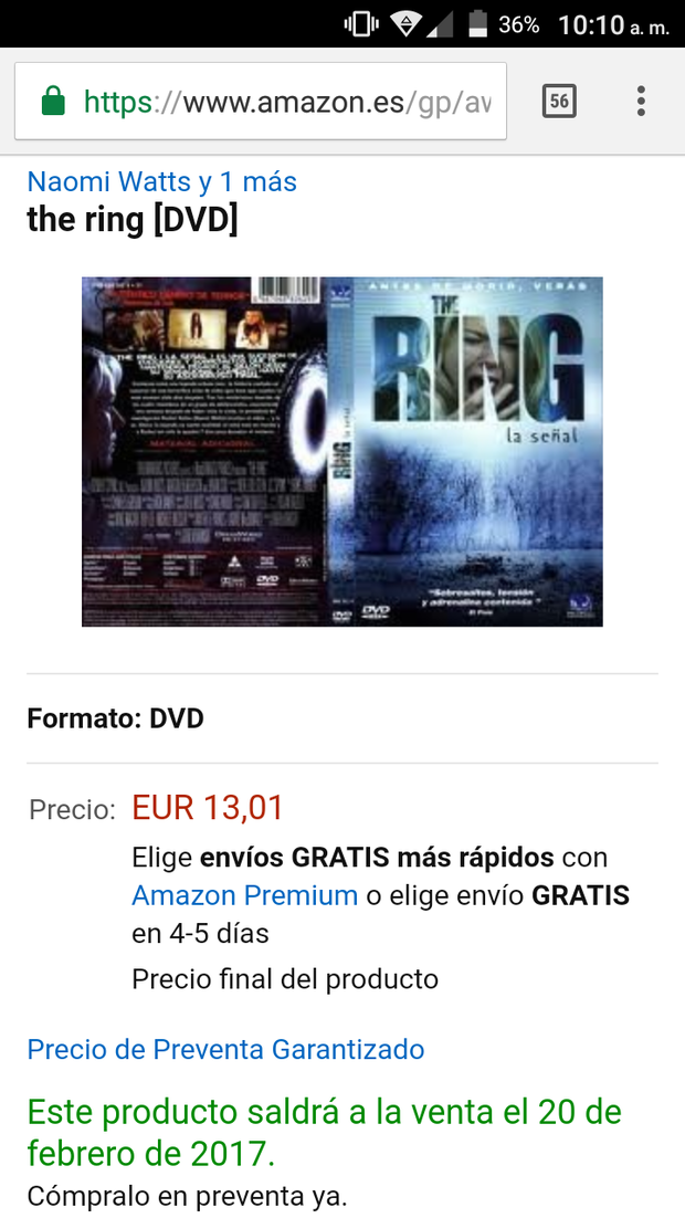 Reedición The ring (La señal)...Solo en dvd