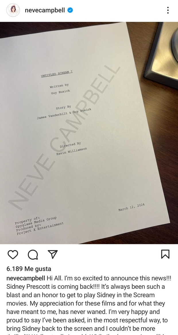 Neve Campbell anuncia que estará en Scream 7