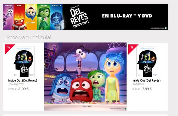 Ya se puede reservar Inside Out (Del revés) en la web de El Corte Inglés