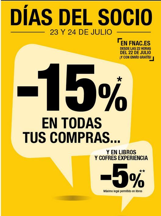 15% descuento días del socio Fnac.