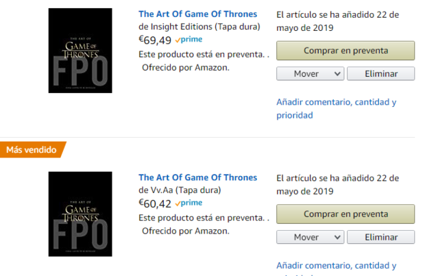 Diferencia libros The Art of Game of Thrones (Juego de tronos)