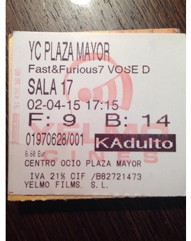 Mi entrada de Fast and Furious 7 (02/04/15)
