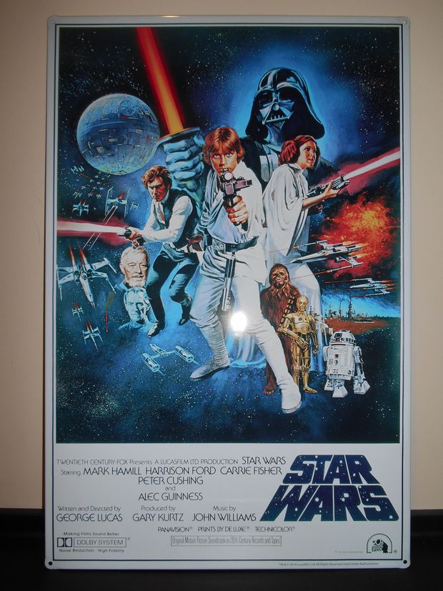Placa metálica del cartel original de La Guerra de las Galaxias, estrenada en 1977.