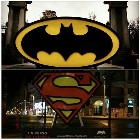Nuevos emblemas expuestos de Batman y Superman en Callao y en el Retiro