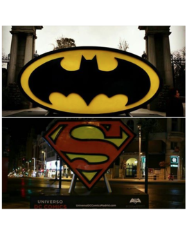 Nuevos emblemas expuestos de Batman y Superman en Callao y en el Retiro