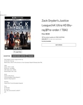 Zack Snyder’s Justice League (4K Ultra HD Bluray)
