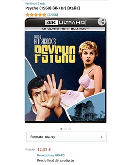 Psicosis 4K UHD Edición italiana a 12,37€ en Amazon.es 