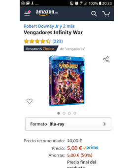 OFERTÓN AMAZON Vengadores Infinity War por 5€