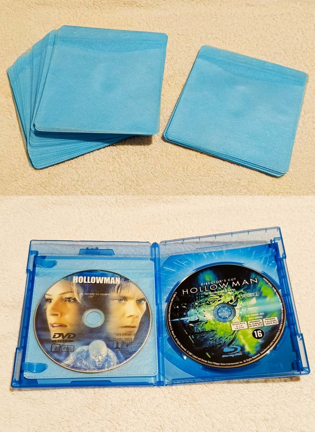 "Truco de almacenaje: Conserva tus DVDs valiosos junto a sus Blu-rays."