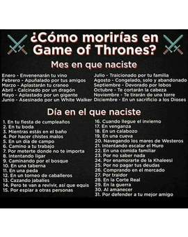 Cómo Morirías en (JUEGO DE TRONOS)?. 
