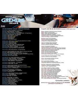 Listado dónde se Proyectará (GREMLINS) en Cines por Navidad. 