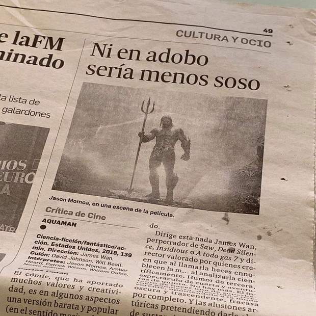 Imagen: Crítica de un Periódico de Sevilla sobre (AQUAMAN). 