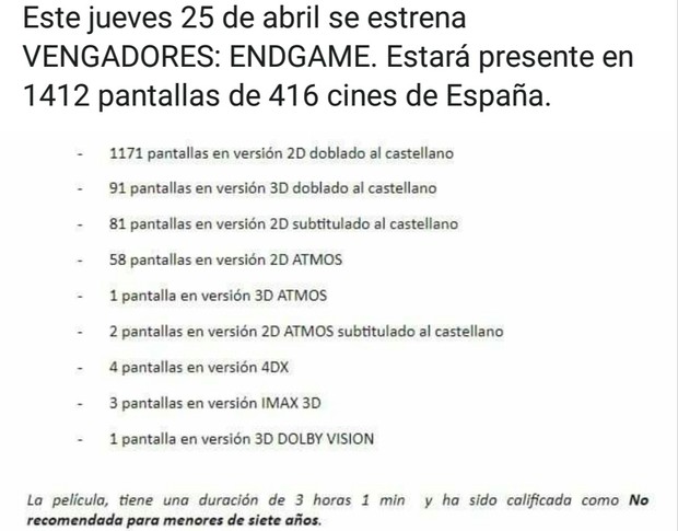 En qué Pantalla Veréis (VENGADORES ENDGAME)?. 