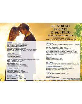 Listado Provisional donde se estrenará (LA PRINCESA PROMETIDA) en Cines. 