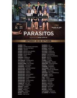 Listado de los Cines donde se Proyectará (Parásitos). 
