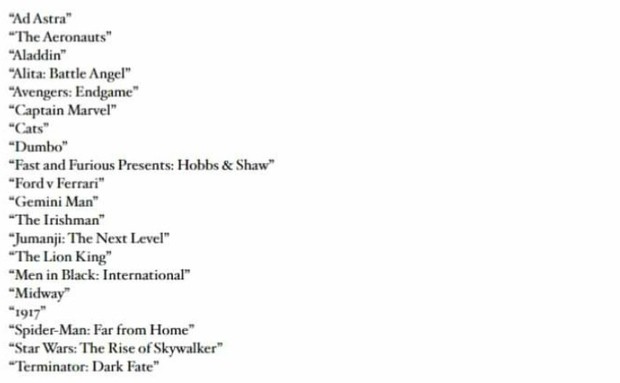 Las 20 Películas Pre-seleccionadas para Competir en los OSCARS a los Mejores Efectos Visuales. 