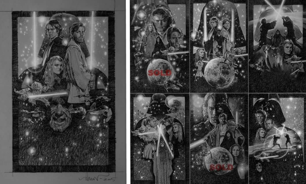 Imagen: Primeros Diseños de "Drew Struzan" para el cartel de Cine de (La Venganza de los Sith). 