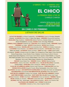 Listado de los Cines donde se Proyectará (El Chico) de "Charles Chaplin" el 5 de Febrero. 