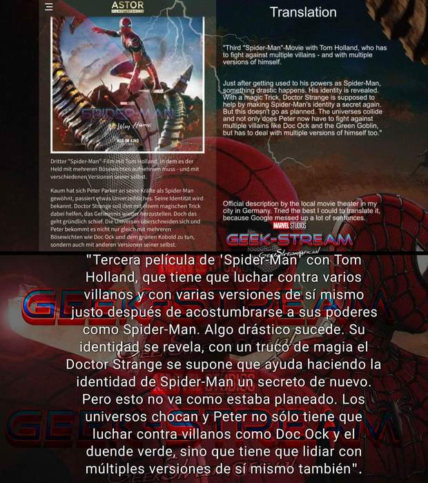 !!Ojo!! Con la Sinopsis Alemán de (Spider-Man: No Way Home).