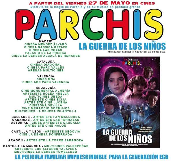 Listado de cines donde se proyectará (La Guerra de los niños).