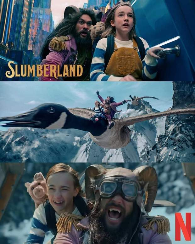 Imágenes de (Slumberland) con "Jason Momoa". Está pautada a estrenar este año en Netflix.