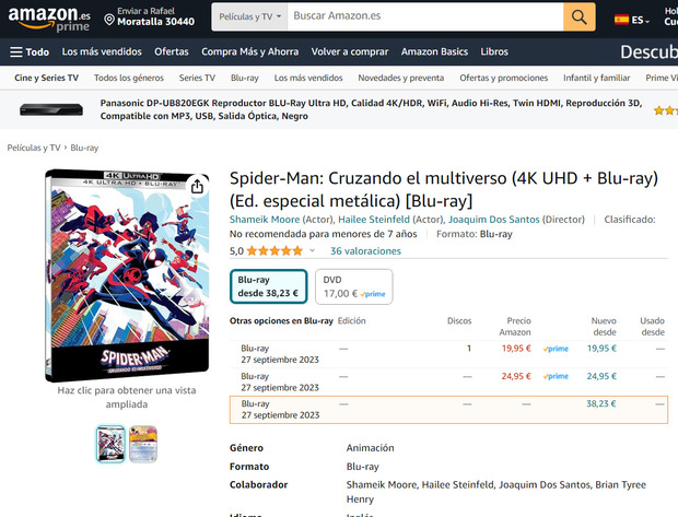 Cancelada la reserva del 27 de sep. steelbook "Spiderman" de AMAZON 