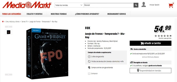 ¿Harán el 50% de descuento en la 7ªT de Juego de Tronos en el Black Friday de Media Markt?