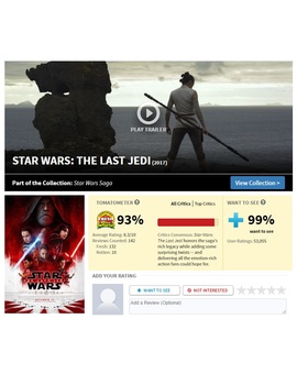 Ojo! Que Star Wars VIII lleva un 93%en Rotten Tomatoes