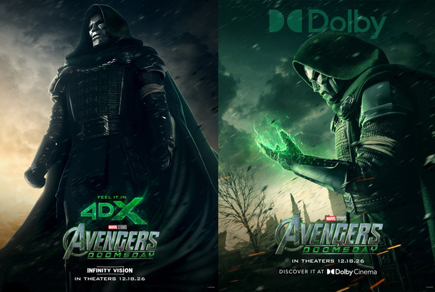 Nuevos posters de Vengadores Doomsday centrados en Doom para 4DX y Dolby (1/3).