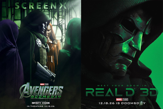 Nuevos posters de Vengadores Doomsday centrados en Doom para ScreenX y RealD 3D (2/3).