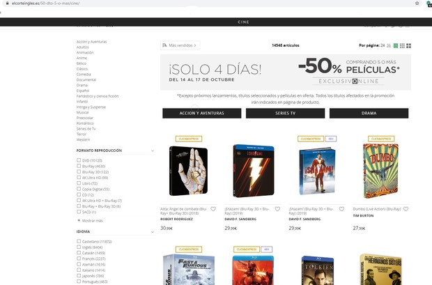 Oferta ECI: 5 o más pelis, descuento del 50% (hasta el 17-octubre)