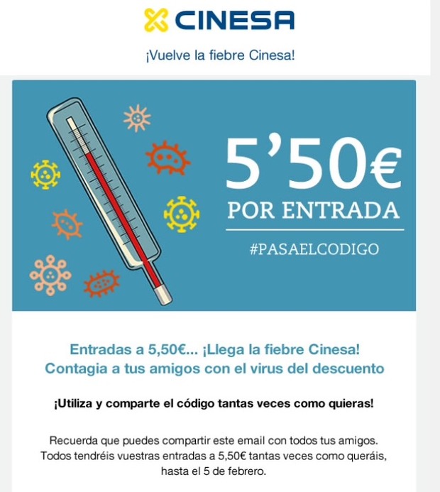 Oferta Cinesa Entradas a 5,50€ hasta el 05/02