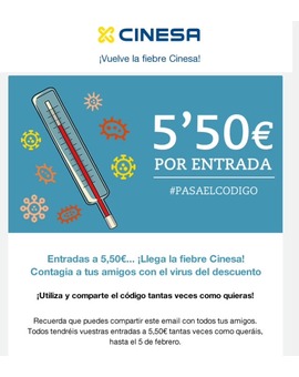 Oferta Cinesa Entradas a 5,50€ hasta el 05/02