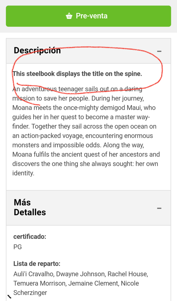 Según Zavvi, el SteelBook de Moana incluye título en el lomo