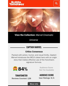 Captain Marvel - 84% (Rotten Tomatoes)