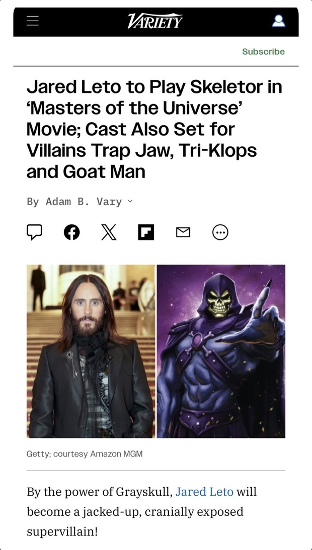 Jared Leto será Skeletor en la live action de Masters of the Universe