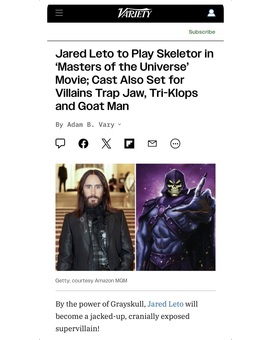 Jared Leto será Skeletor en la live action de Masters of the Universe