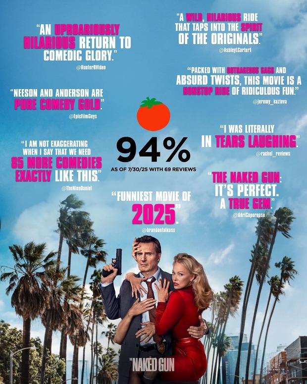 The naked gun, arranca con un espectacular 94% en Rotten Tomatoes, 90% a día de hoy