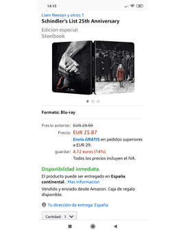 La lista de schindler steelbook Amazon it