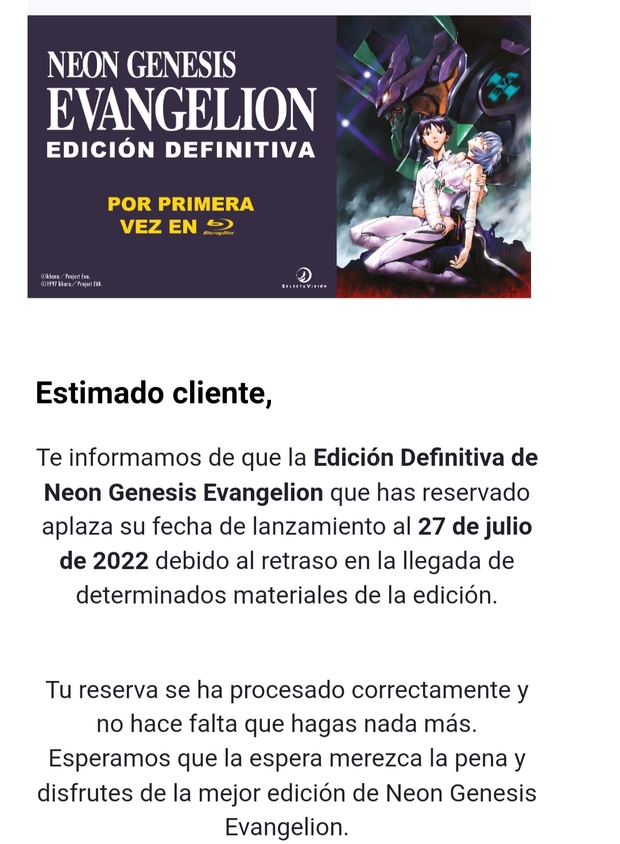 Retraso para Evangelion Ed. Definitiva 