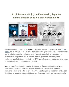CAMEO confirma trilogía de colores de Kieslowski en Blu y con una cuidada presentación, BRAVO!!! 