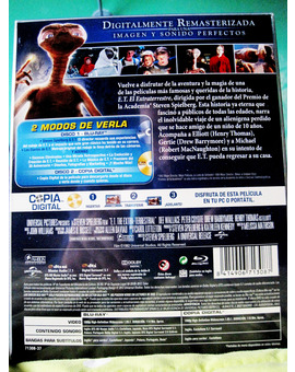 E.T. El Extraterrestre: Edición Peluche. Blu Ray Pack Trasera