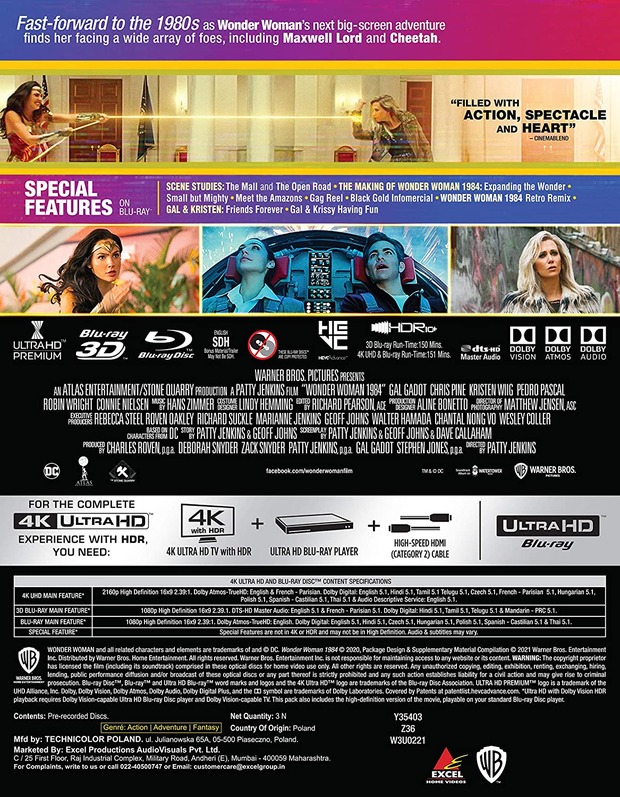 Wonder Woman  1984. Edición 4K+3D+2D Carátula trasera