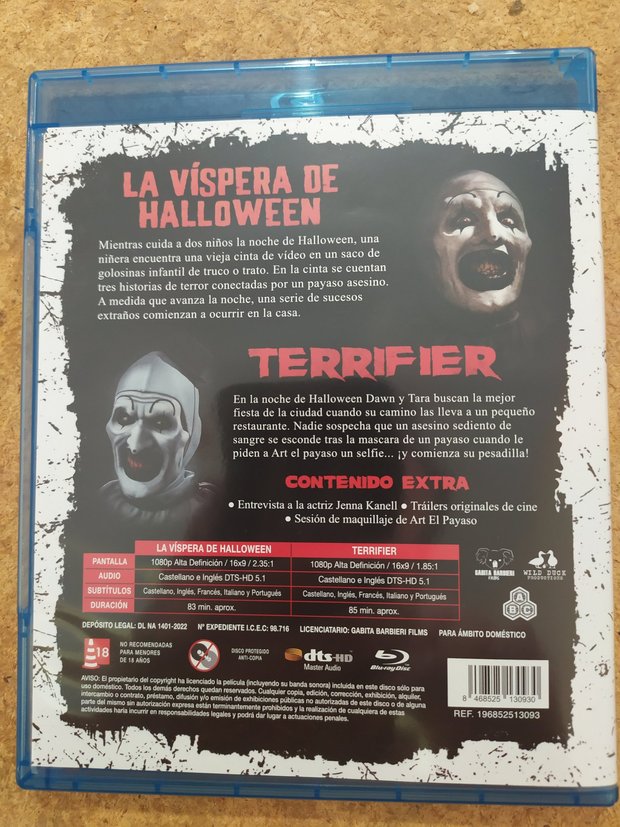 Terrifier carátula trasera y otros lanzamientos de terror