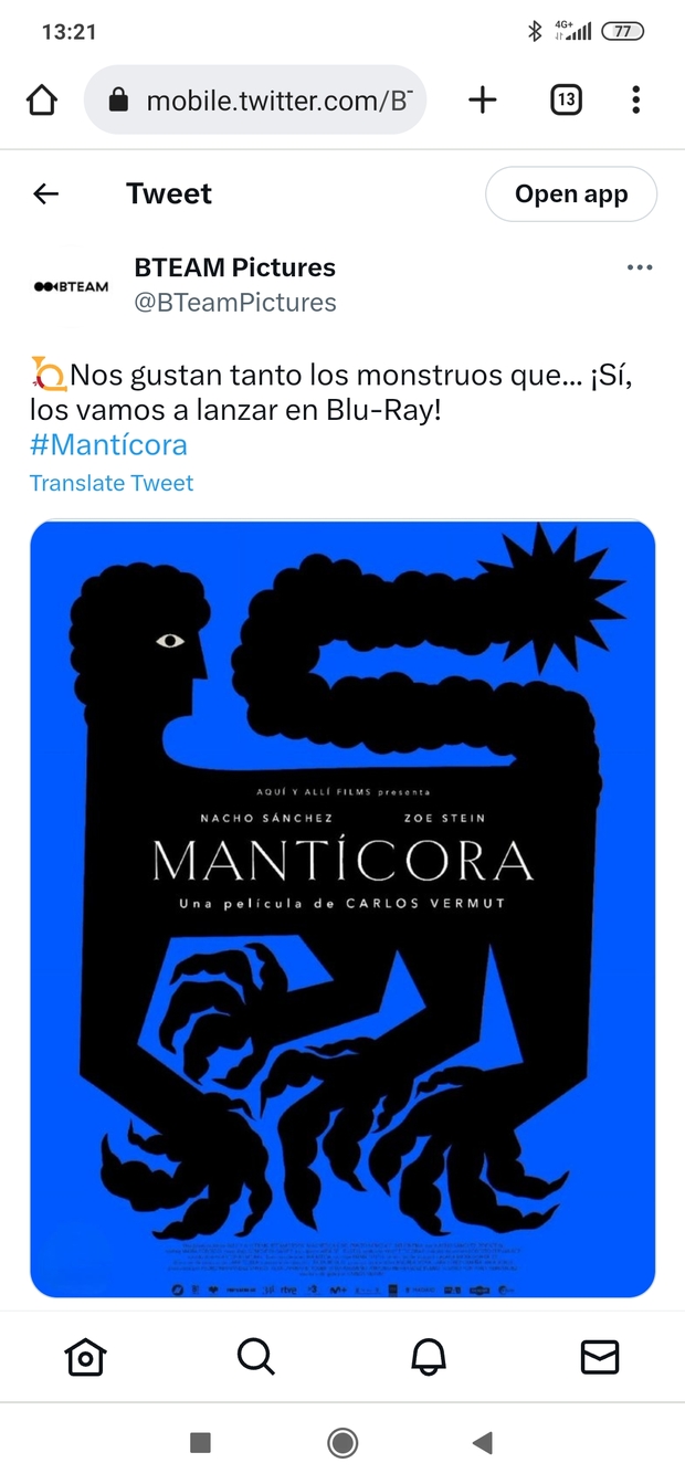 Confirmada Manticora en Blu-ray