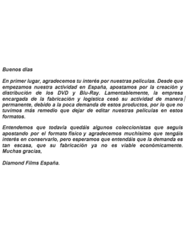 Diamond Films responde sobre porqué no edita