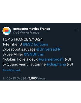 Terrifier 3. N°1 en Francia. Art se carga al joker