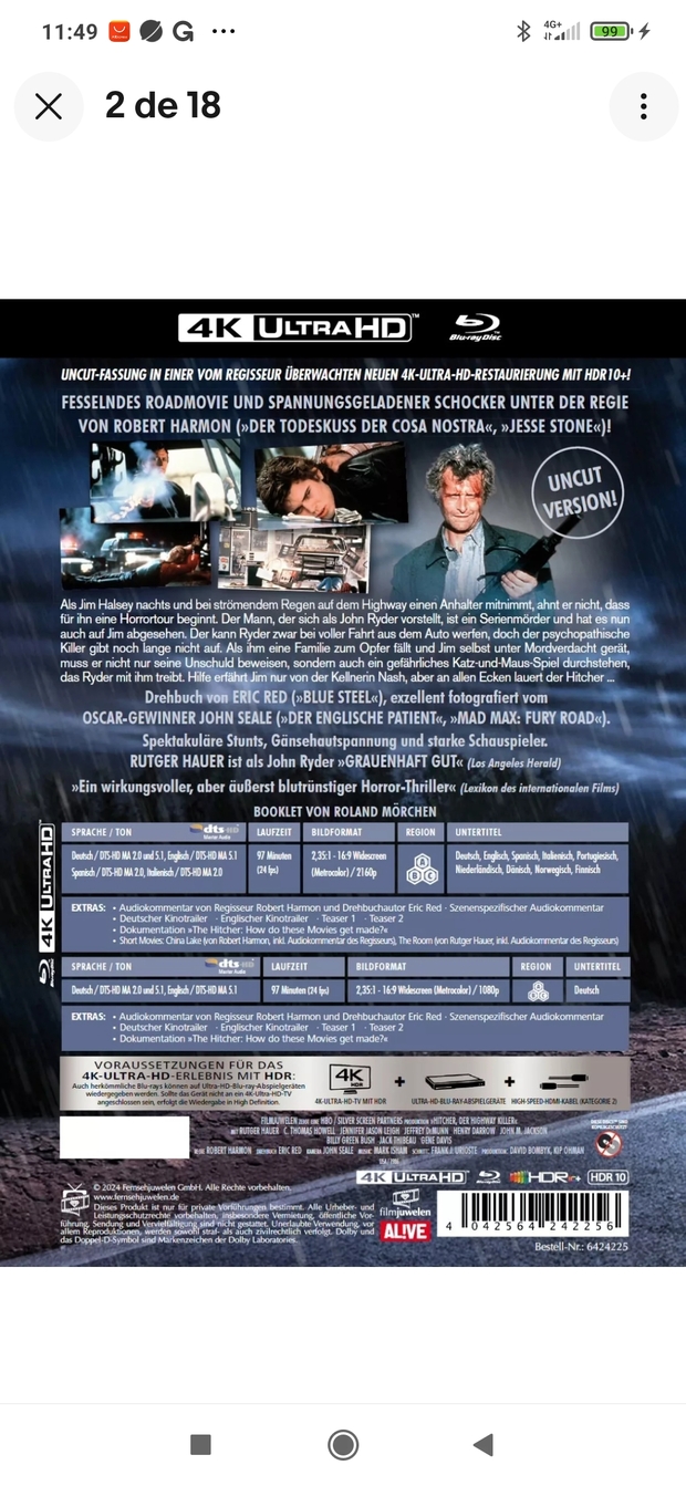 Carretera al infierno. Ya a la venta en 4K con español