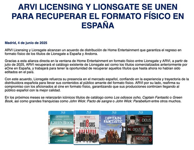 Bombazo!!!!! Lionsgate y Arvi juntos (John wick...) 