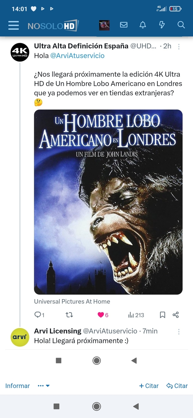 Un hombre lobo americano en Londres. Próximamente en 4K
